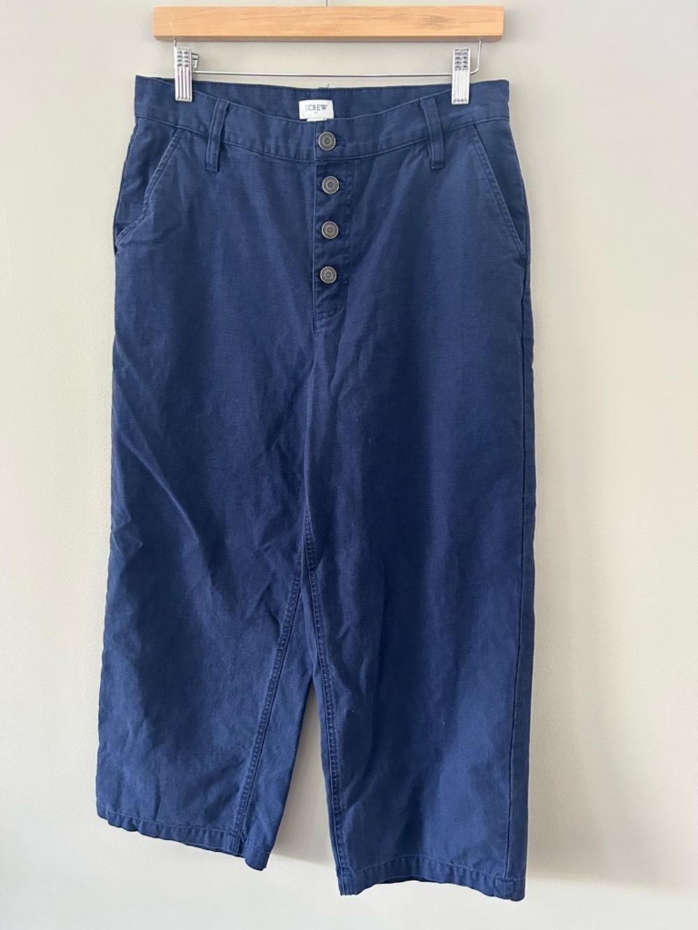 J.Crew Navy High Rise Lightweight Cotton Button Fly Wide Leg Crop Summer Pant - Picture 2 of 4